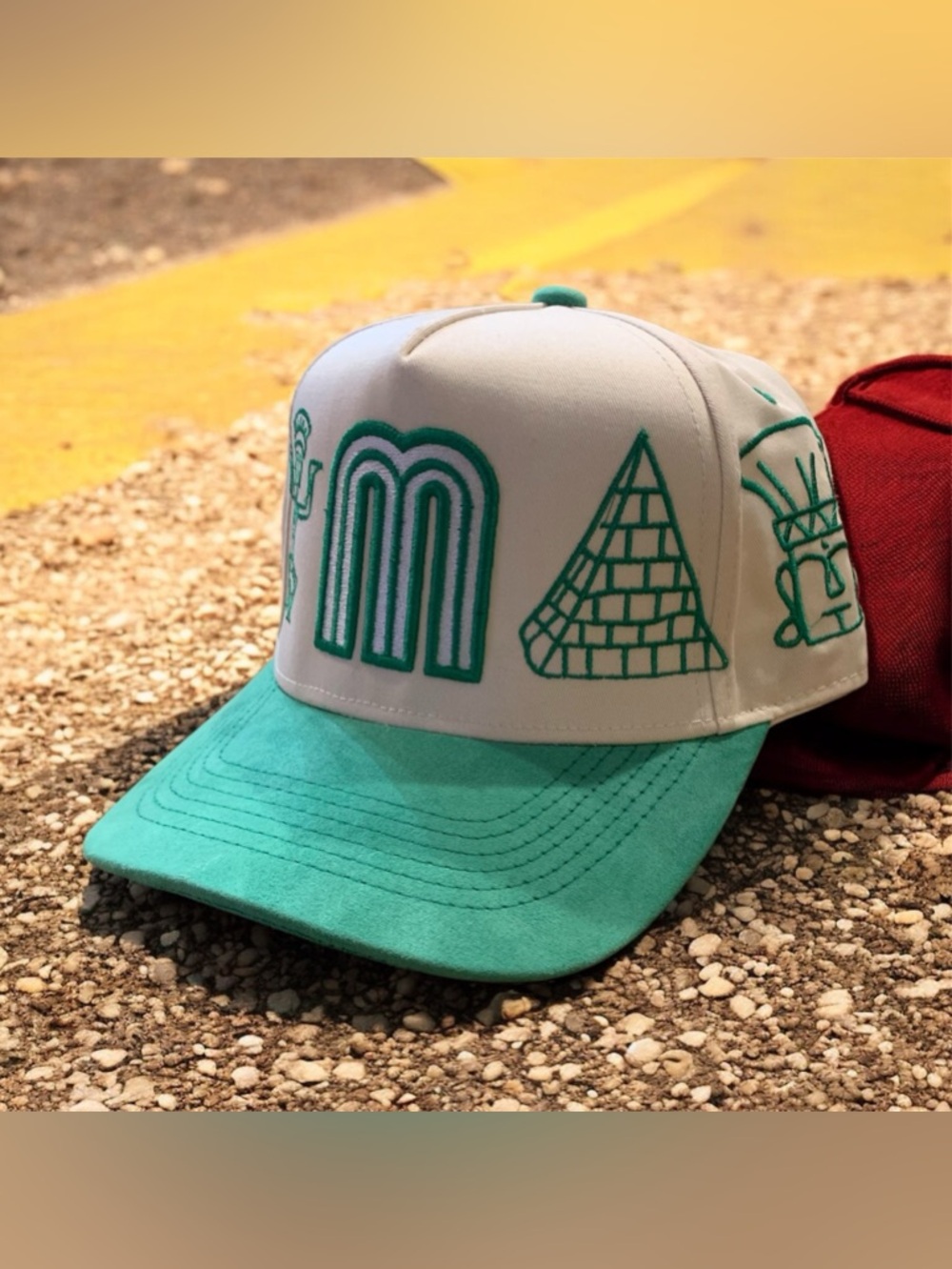 Men's White and Teal Embroidered Mexico Aztec Snapback Hat